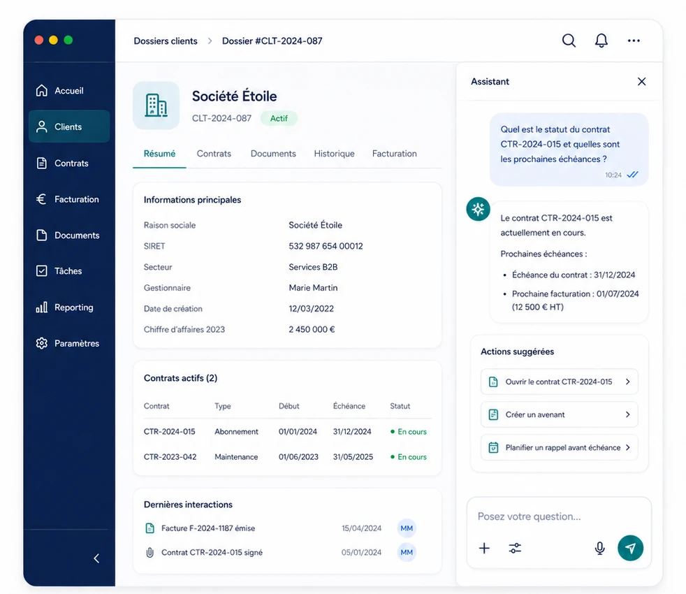 Exemple d’un assistant contextuel intégré à une application métier